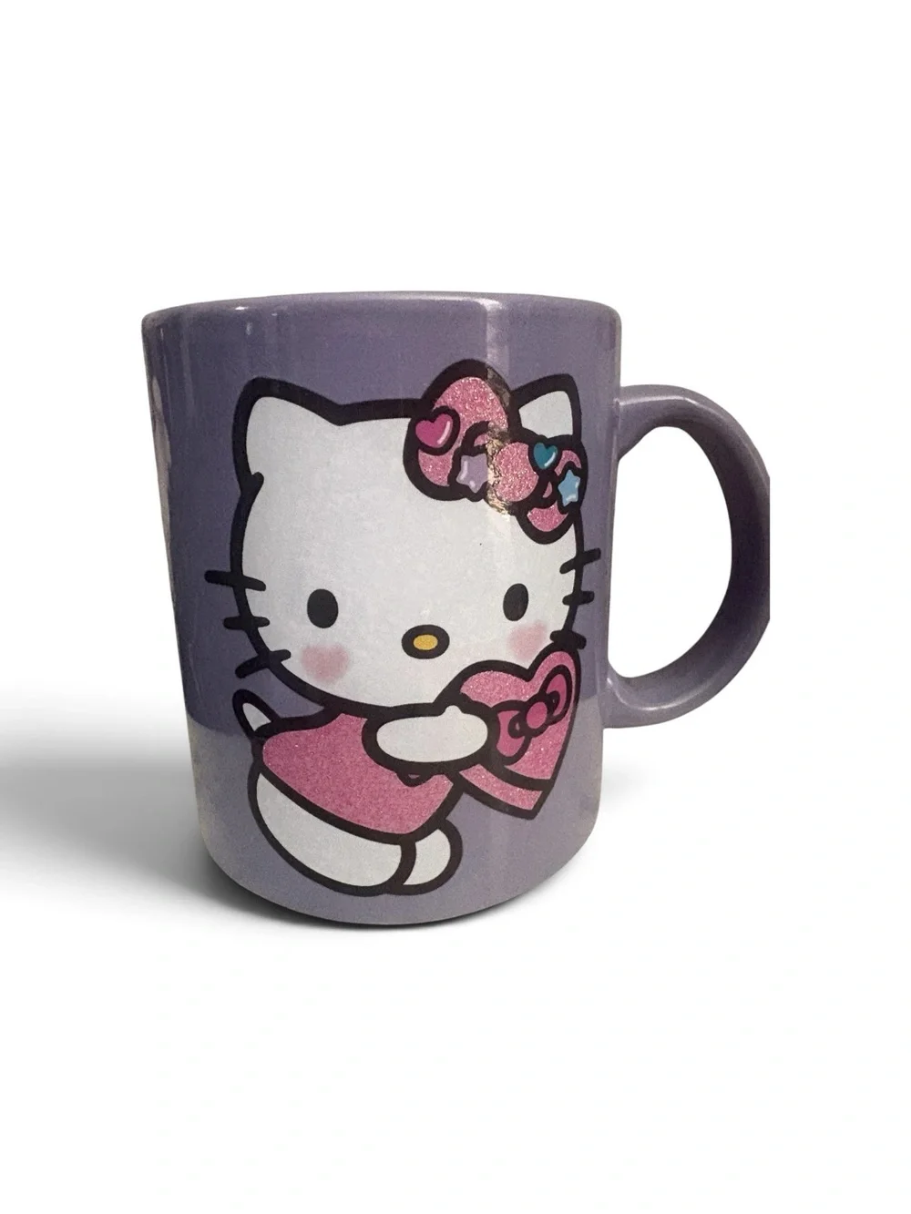 Sanrio Hello Kitty Lavender and Pink Ceramic Mug with Glitter Bow